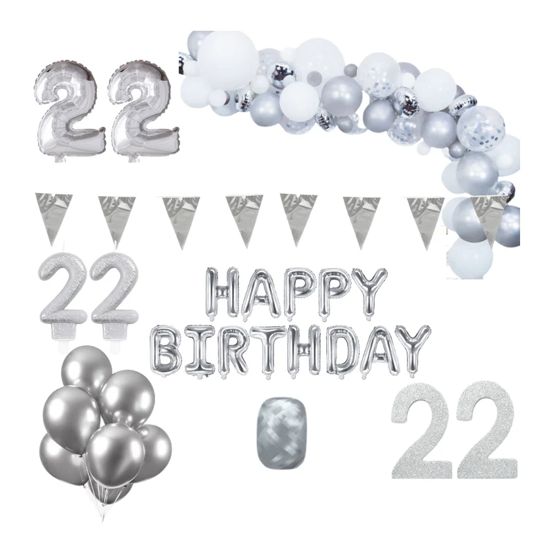 22 jaar Verjaardag Versiering Pakket Zilver XL