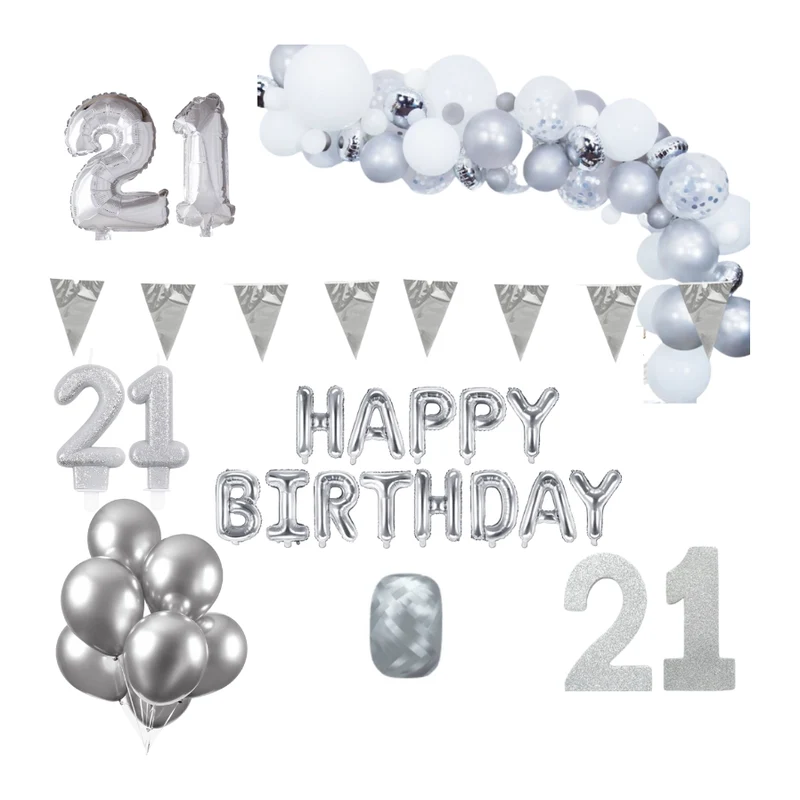 21 jaar Verjaardag Versiering Pakket Zilver XL