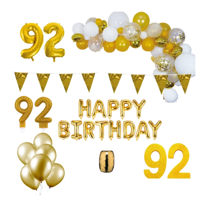 92 jaar Verjaardag Versiering Pakket Goud XL
