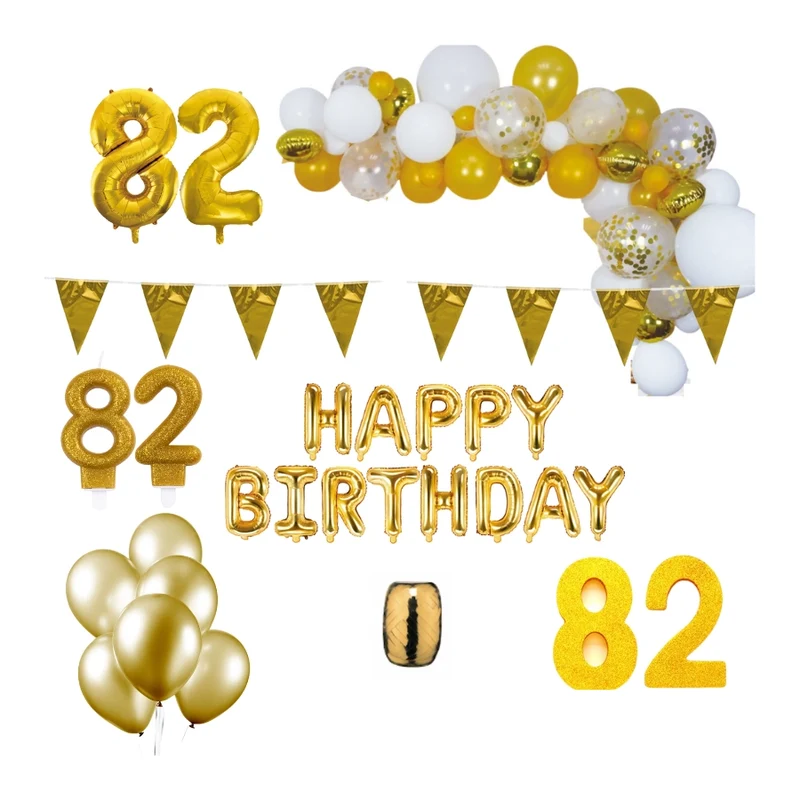 82 jaar Verjaardag Versiering Pakket Goud XL
