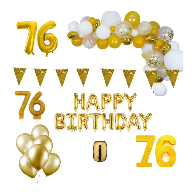 76 jaar Verjaardag Versiering Pakket Goud XL