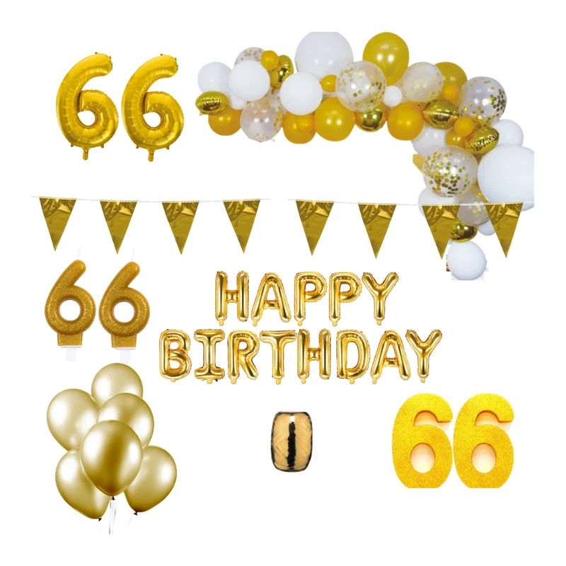 66 jaar Verjaardag Versiering Pakket Goud XL