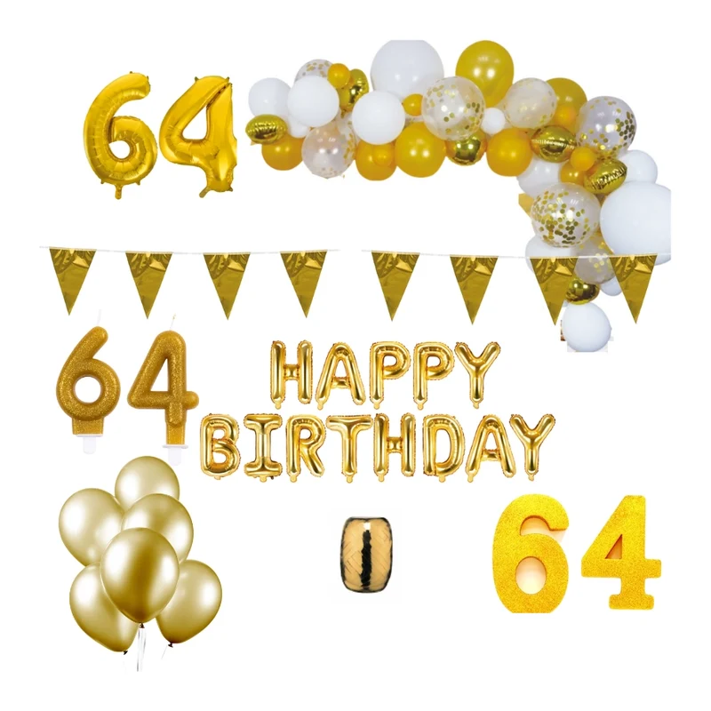 64 jaar Verjaardag Versiering Pakket Goud XL