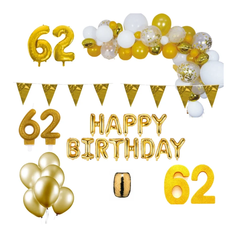 62 jaar Verjaardag Versiering Pakket Goud XL