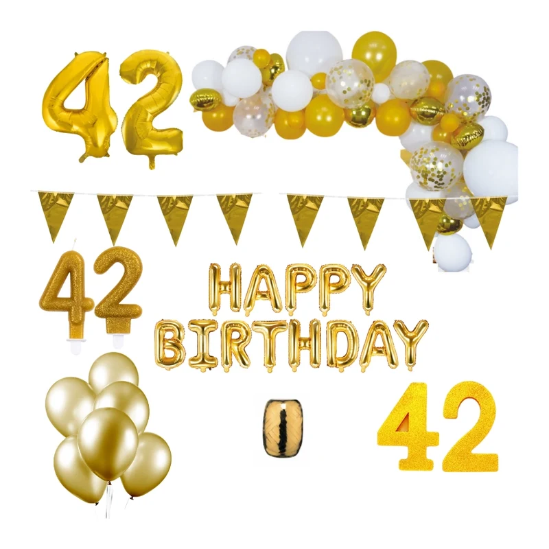 42 jaar Verjaardag Versiering Pakket Goud XL