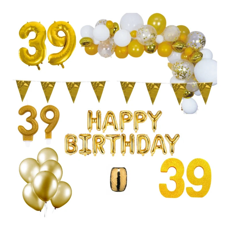 39 jaar Verjaardag Versiering Pakket Goud XL