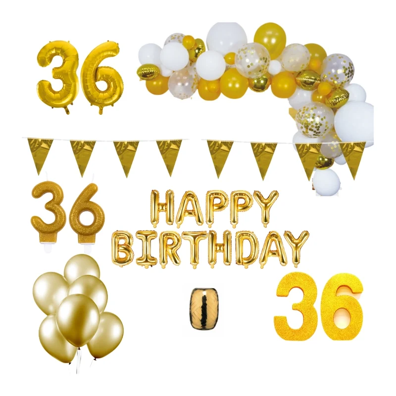 36 jaar Verjaardag Versiering Pakket Goud XL