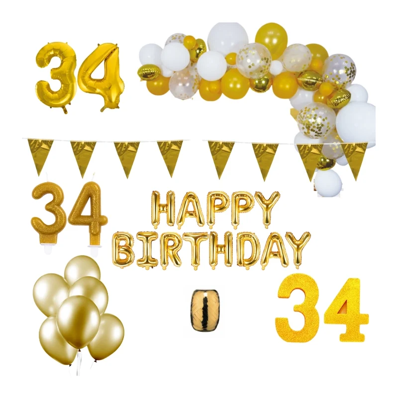 34 jaar Verjaardag Versiering Pakket Goud XL