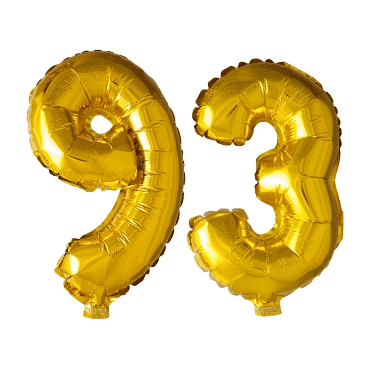 Folieballon 93 jaar Goud 41cm