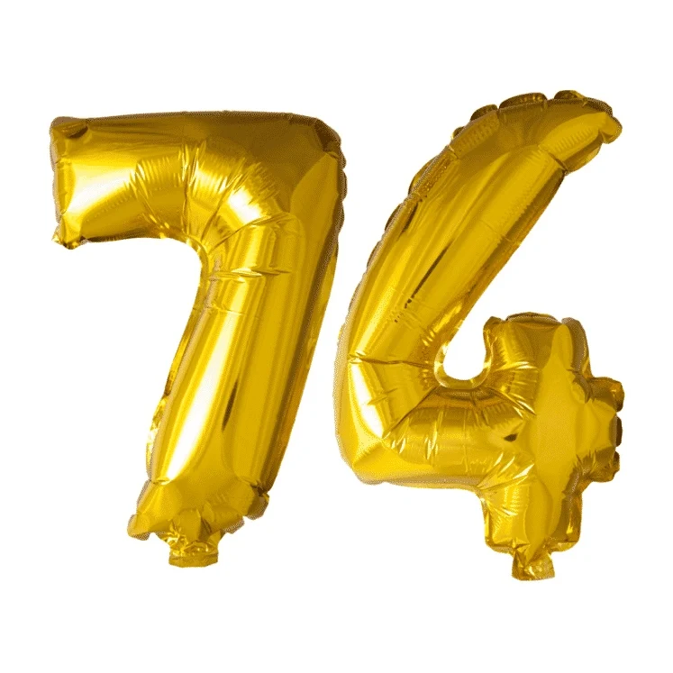 Folieballon 74 jaar Goud 41cm