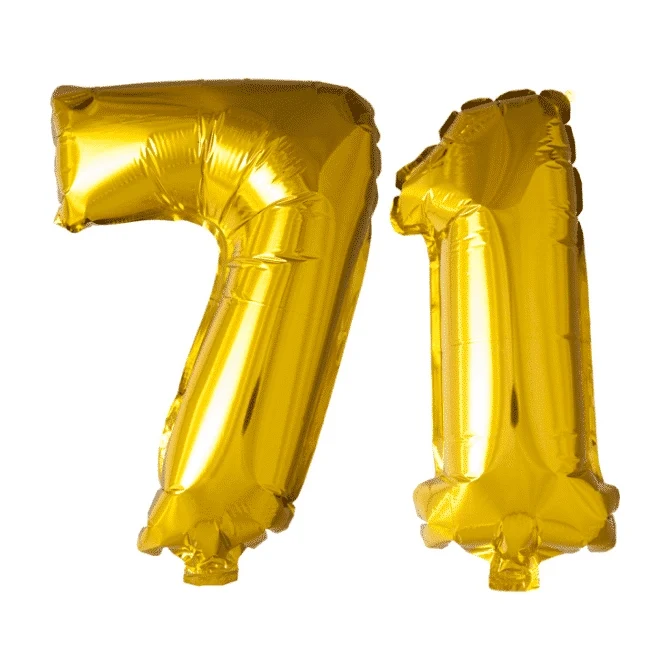 Folieballon 71 jaar Goud 41cm
