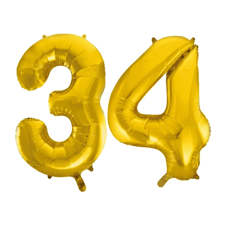 Folieballon 34 jaar Goud 41cm