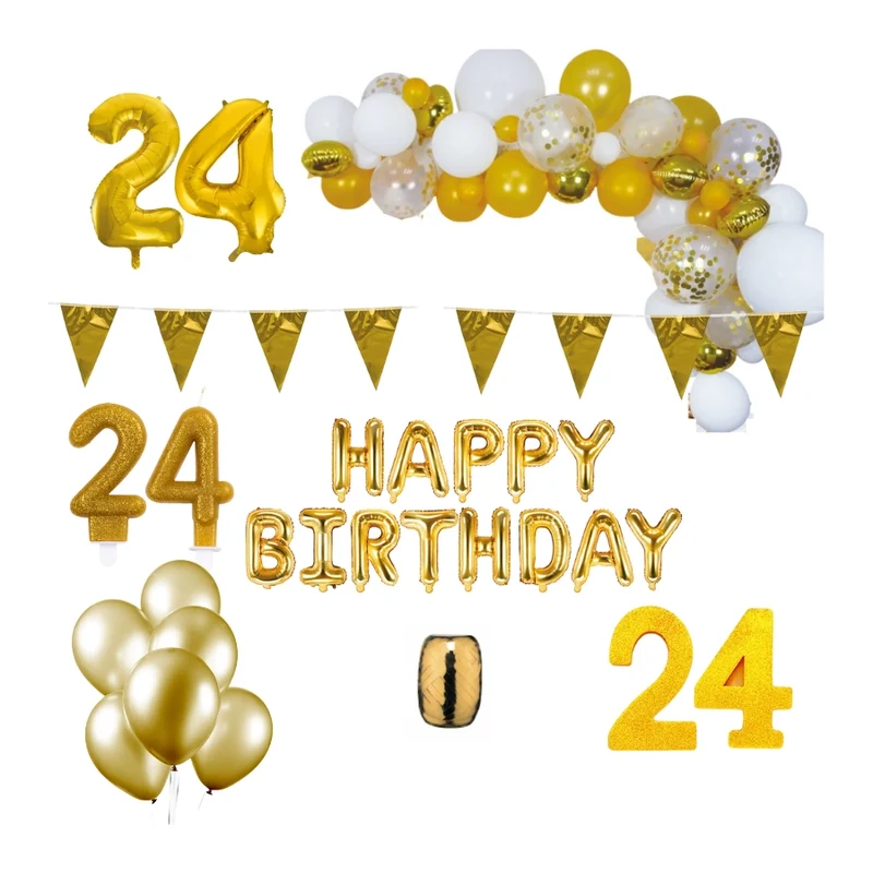 24 jaar Verjaardag Versiering Pakket Goud XL