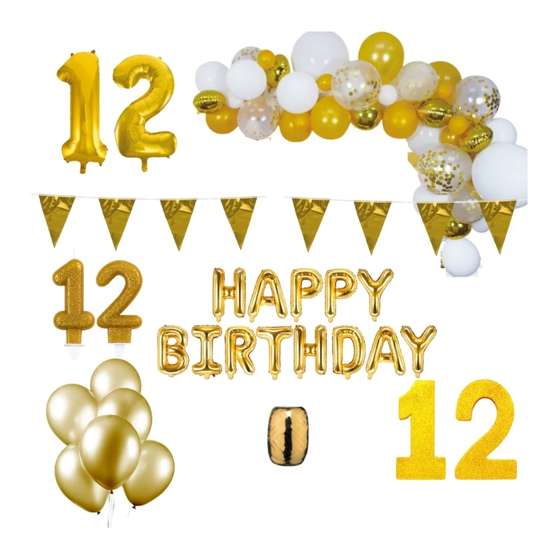 12 jaar Verjaardag Versiering Pakket Goud XL