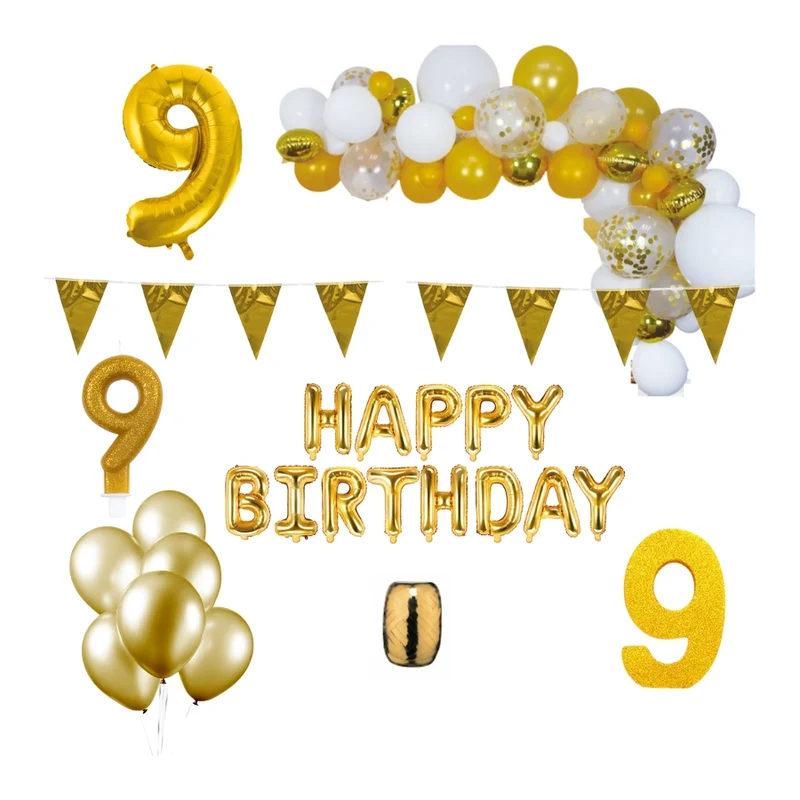 9 jaar Verjaardag Versiering Pakket Goud XL