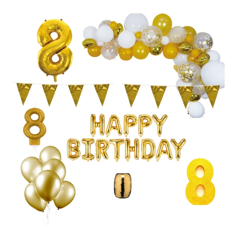 8 jaar Verjaardag Versiering Pakket Goud XL