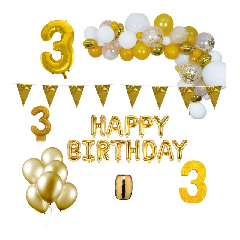 3 jaar Verjaardag Versiering Pakket Goud XL
