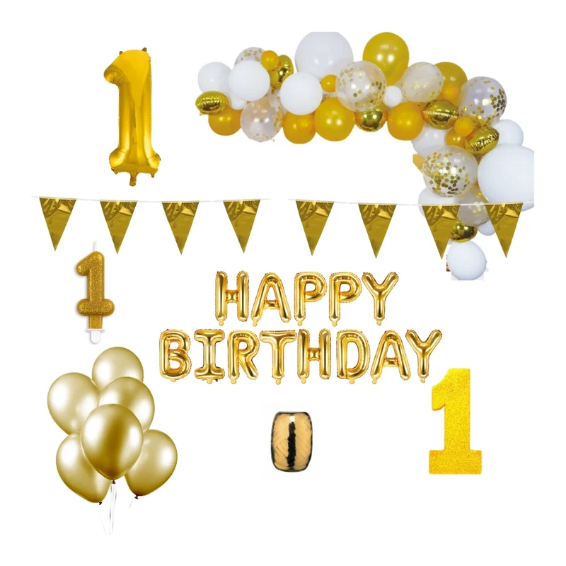 1 jaar Verjaardag Versiering Pakket Goud XL