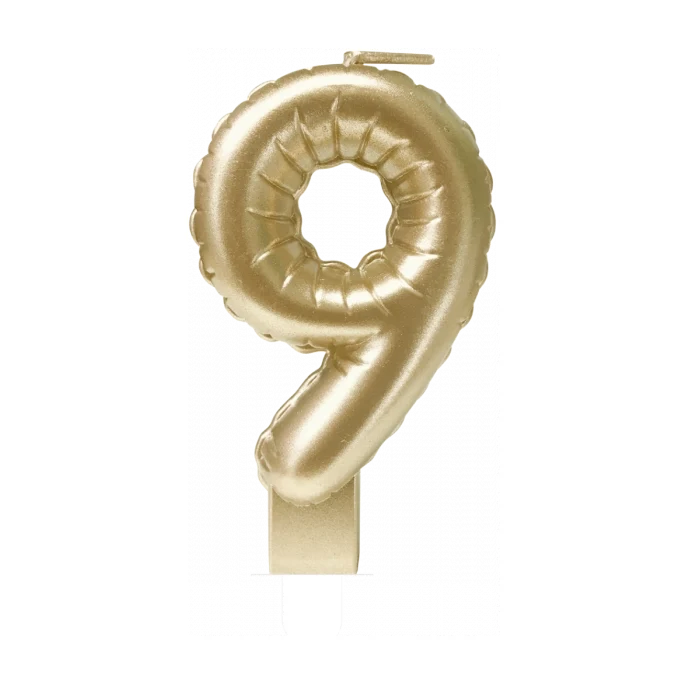 Folieballon cijfer kaars Goud 9