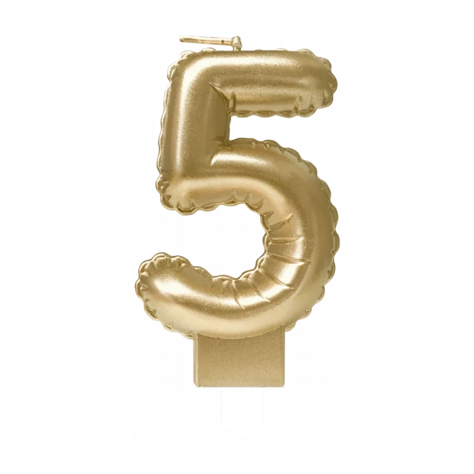 Folieballon cijfer kaars Goud 5