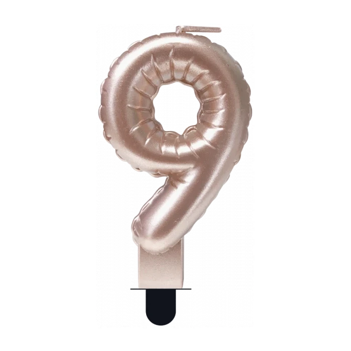 Folieballon cijfer kaars Rosé Goud 9