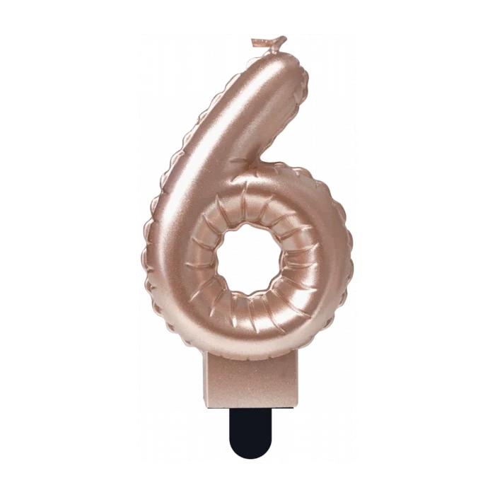 Folieballon cijfer kaars Rosé Goud 6