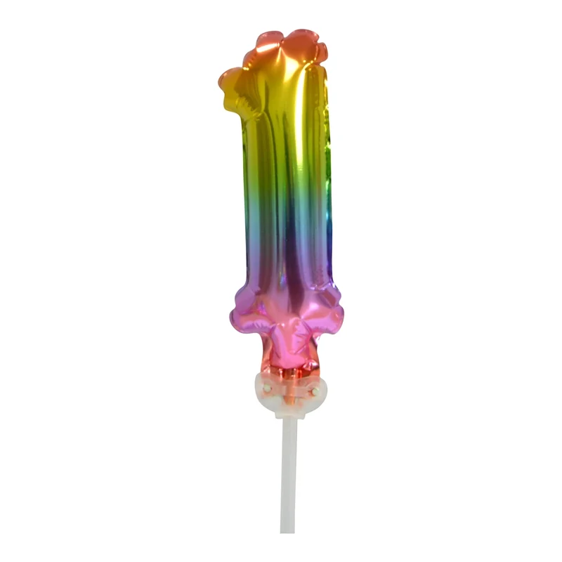 Folieballon taartversiering regenboog cijfer 1