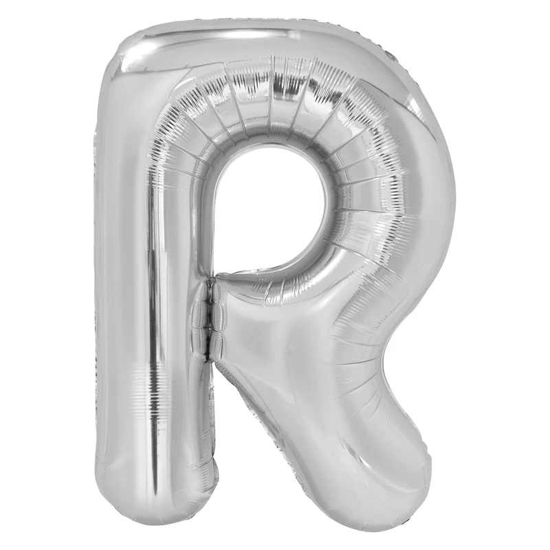 Letterballon R Zilver XL 86cm