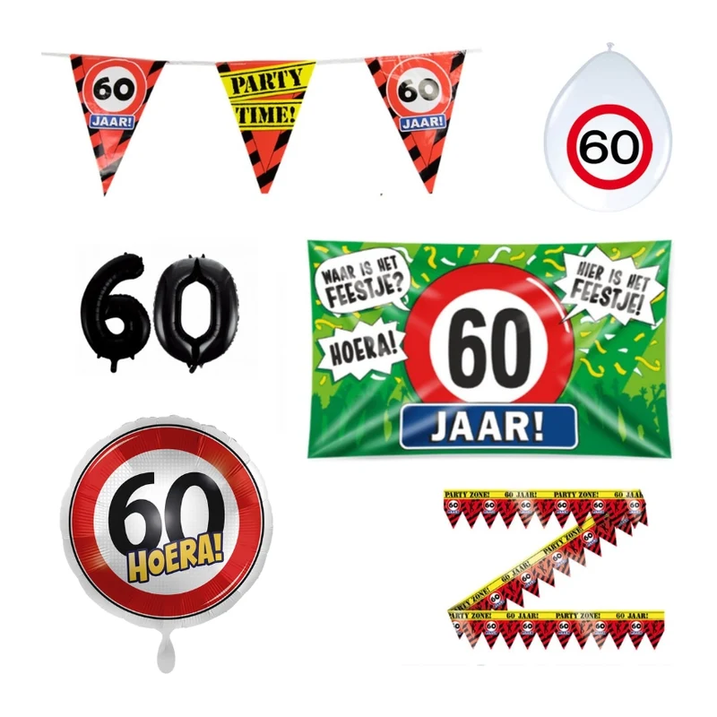 60 jaar verjaardag versiering pakket verkeersbord incl. Gevelvlag