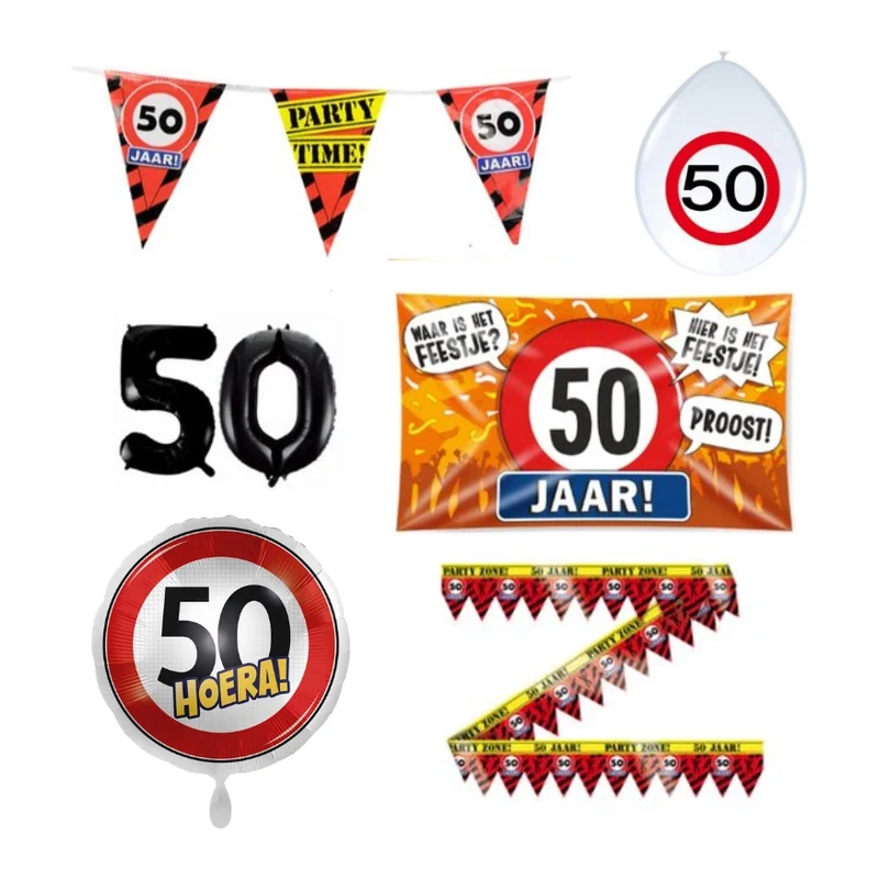 50 jaar verjaardag versiering pakket verkeersbord incl. Gevelvlag