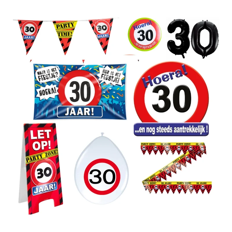 30 jaar verjaardag versiering pakket verkeersbord XL