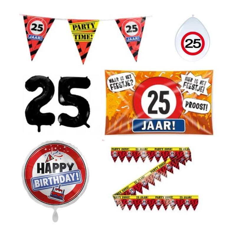 25 jaar verjaardag versiering pakket verkeersbord incl. Gevelvlag