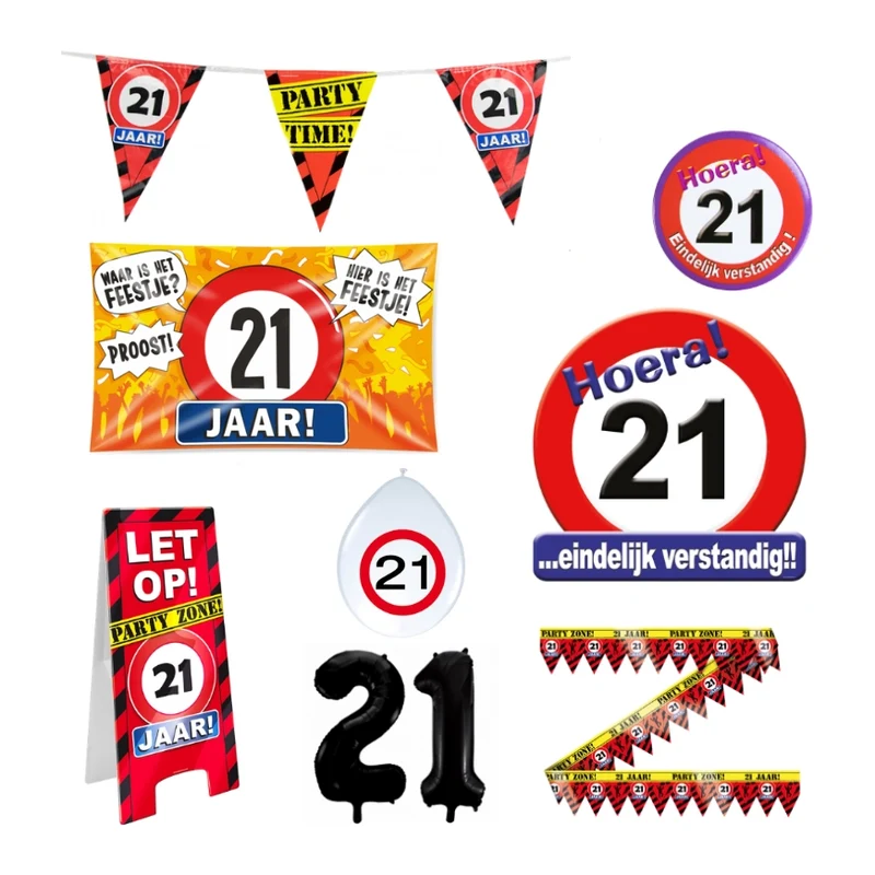 21 jaar verjaardag versiering pakket verkeersbord XL