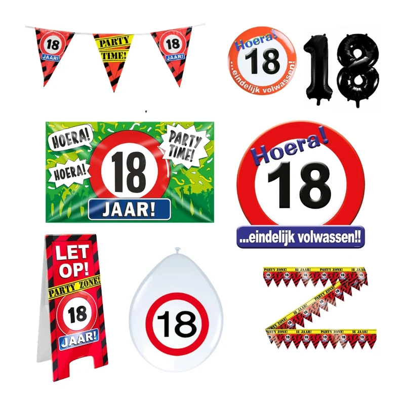18 jaar verjaardag versiering pakket verkeersbord XL