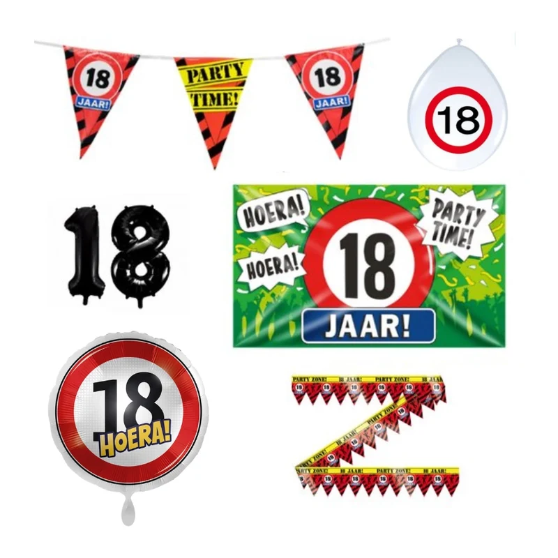 18 jaar verjaardag versiering pakket verkeersbord incl. Gevelvlag