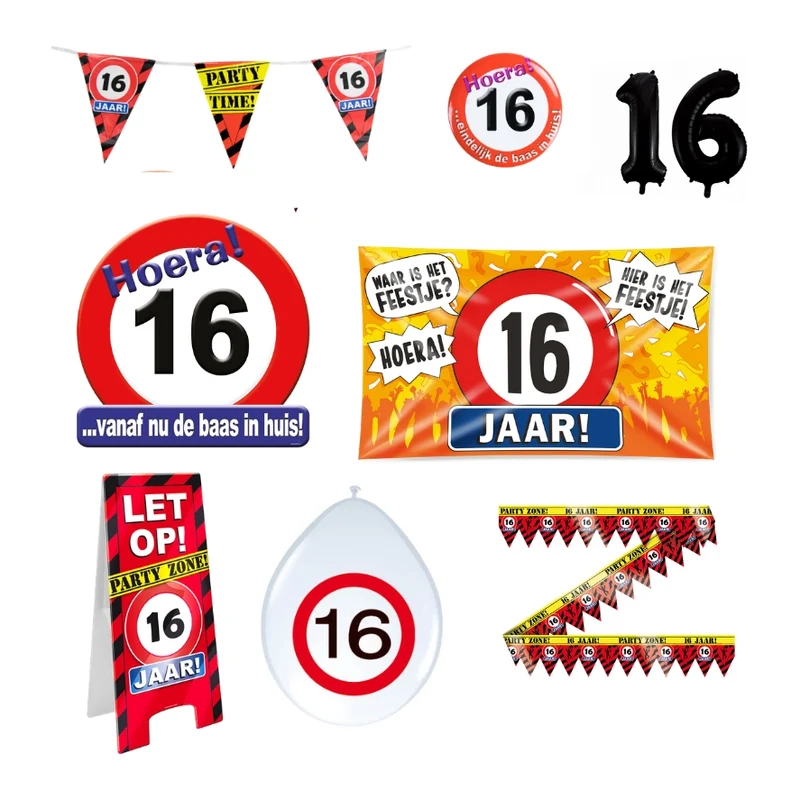 16 jaar verjaardag versiering pakket verkeersbord XL