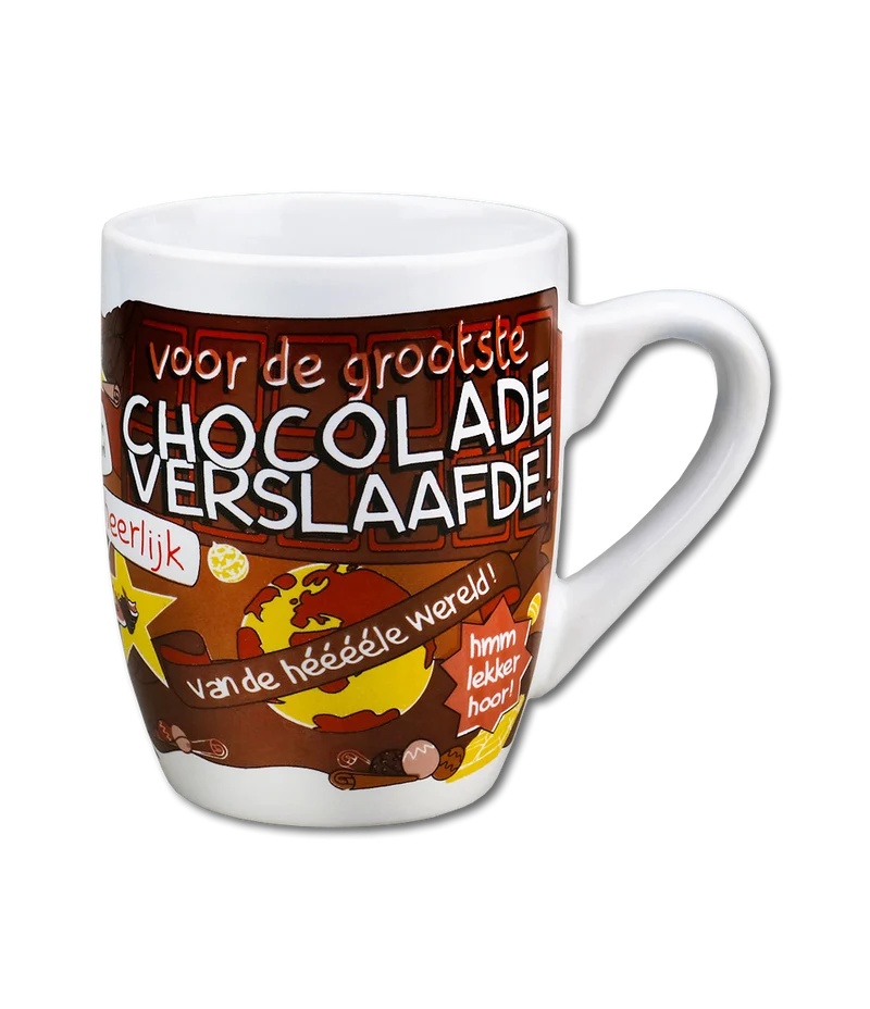 Cartoon mok - Chocolade verslaafde