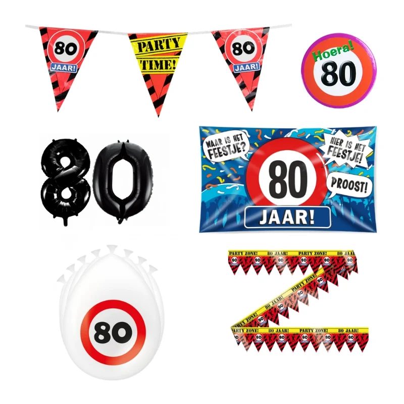 80 jaar verjaardag versiering pakket verkeersbord incl. Gevelvlag