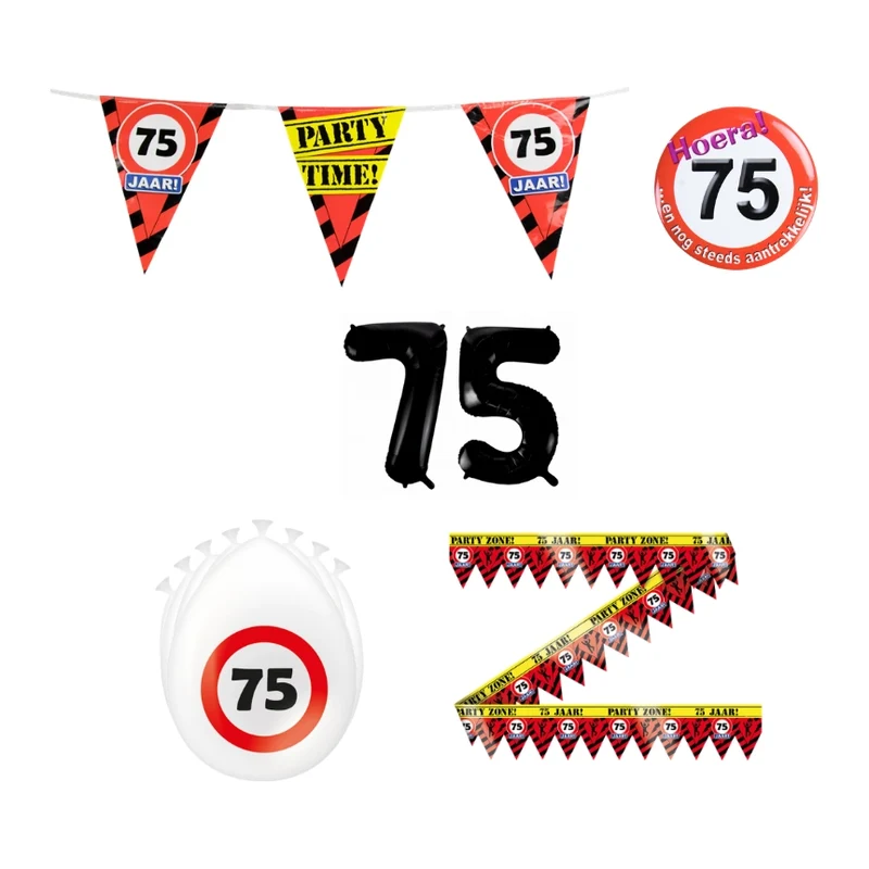 75 jaar verjaardag versiering pakket verkeersbord