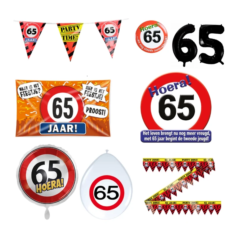 65 jaar verjaardag versiering pakket verkeersbord XL