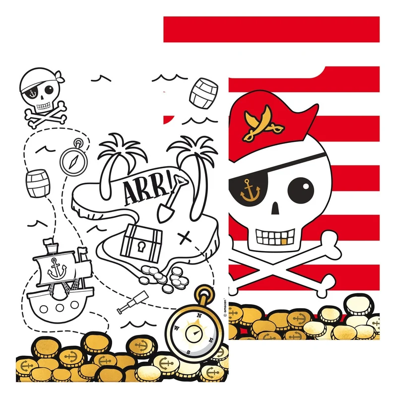 8 papieren uitdeelzakjes Pirates Map Piraten Feestje