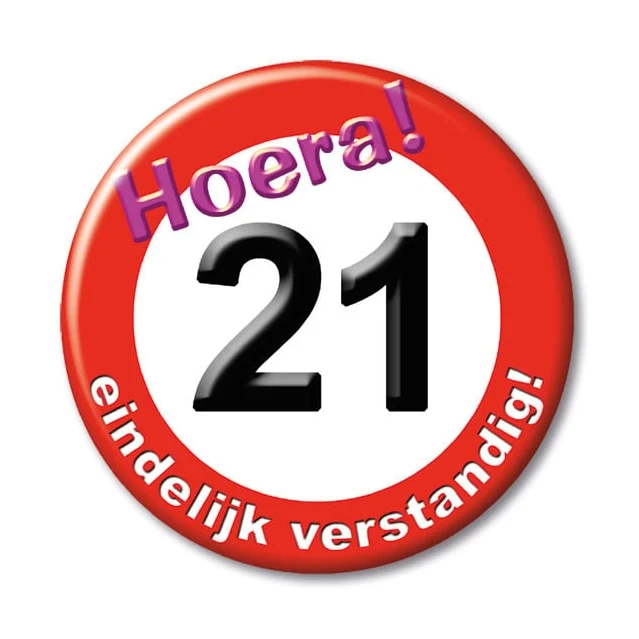 Button klein - 21 jaar verkeersbord