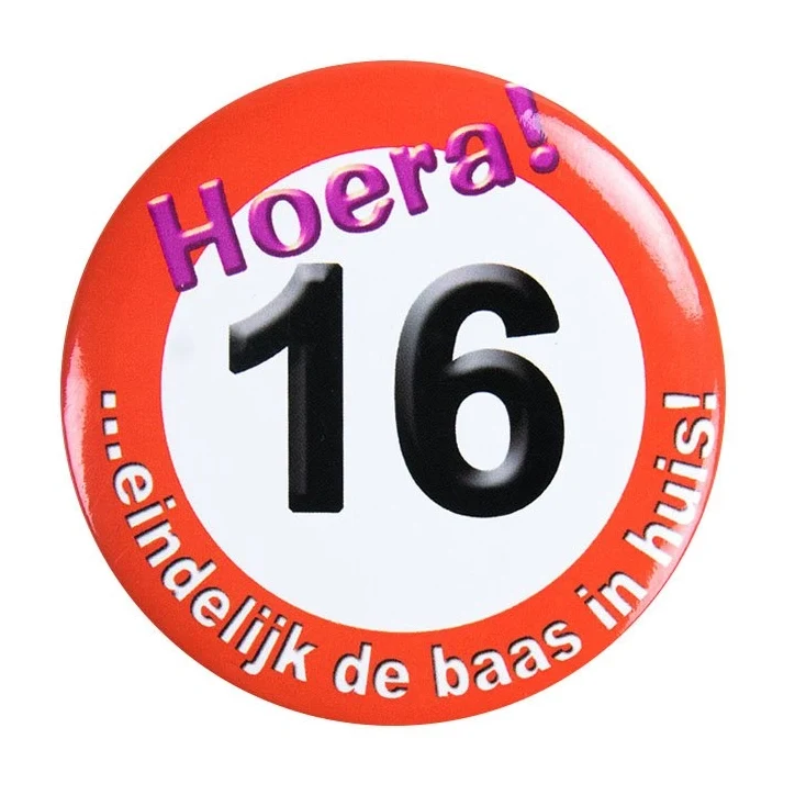 Button klein - 16 jaar verkeersbord