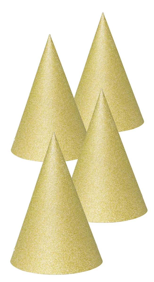 Feesthoedjes glitter goud 4st