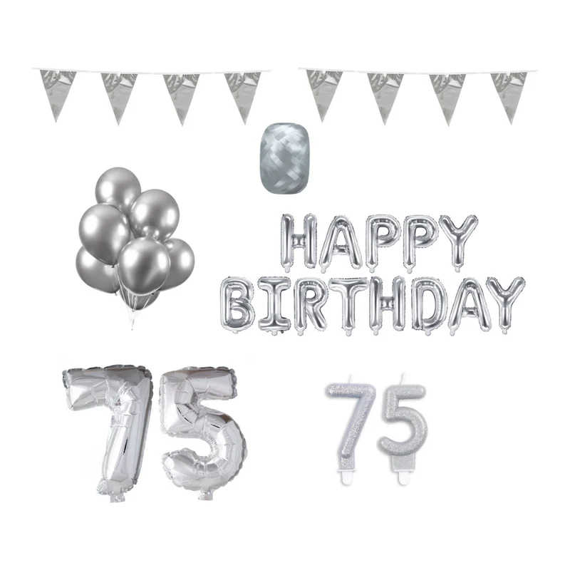 75 jaar Verjaardag Versiering Pakket zilver