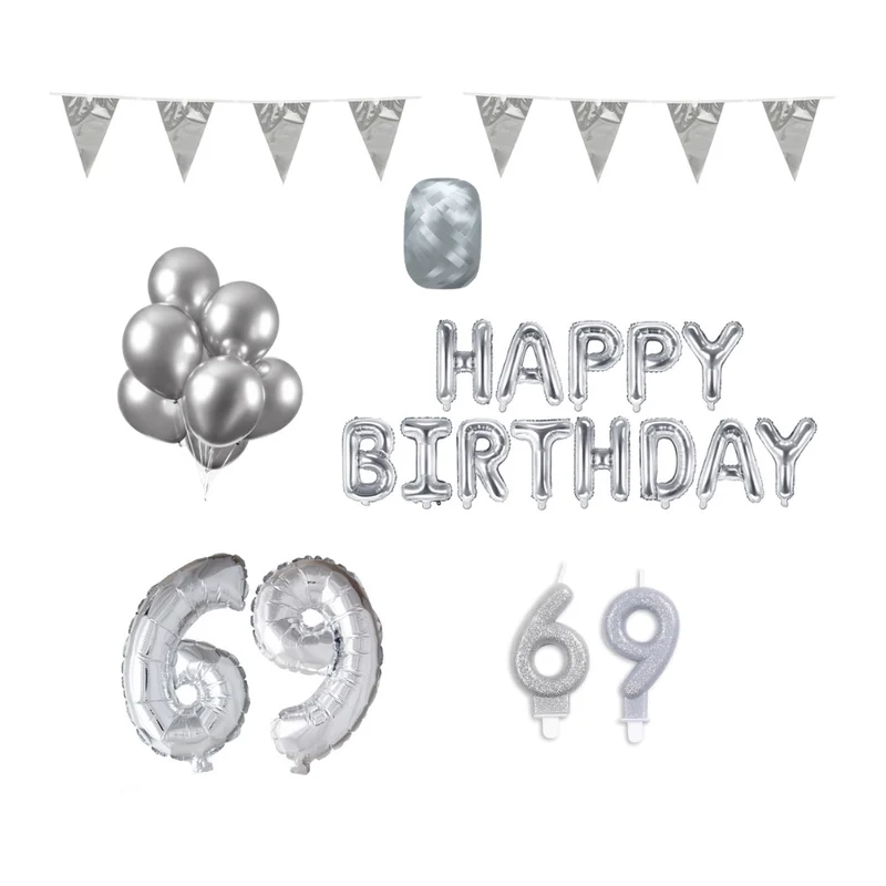 69 jaar Verjaardag Versiering Pakket zilver