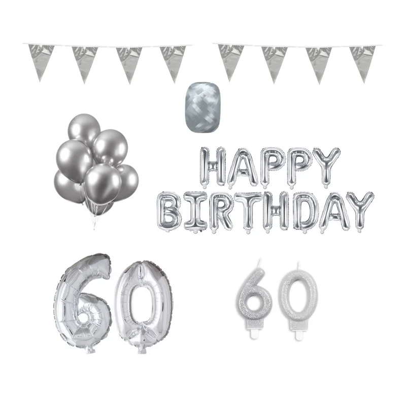 60 jaar Verjaardag Versiering Pakket zilver