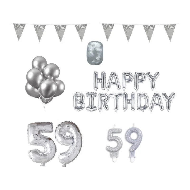 59 jaar Verjaardag Versiering Pakket zilver