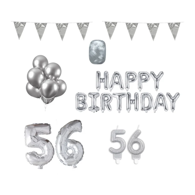 56 jaar Verjaardag Versiering Pakket zilver