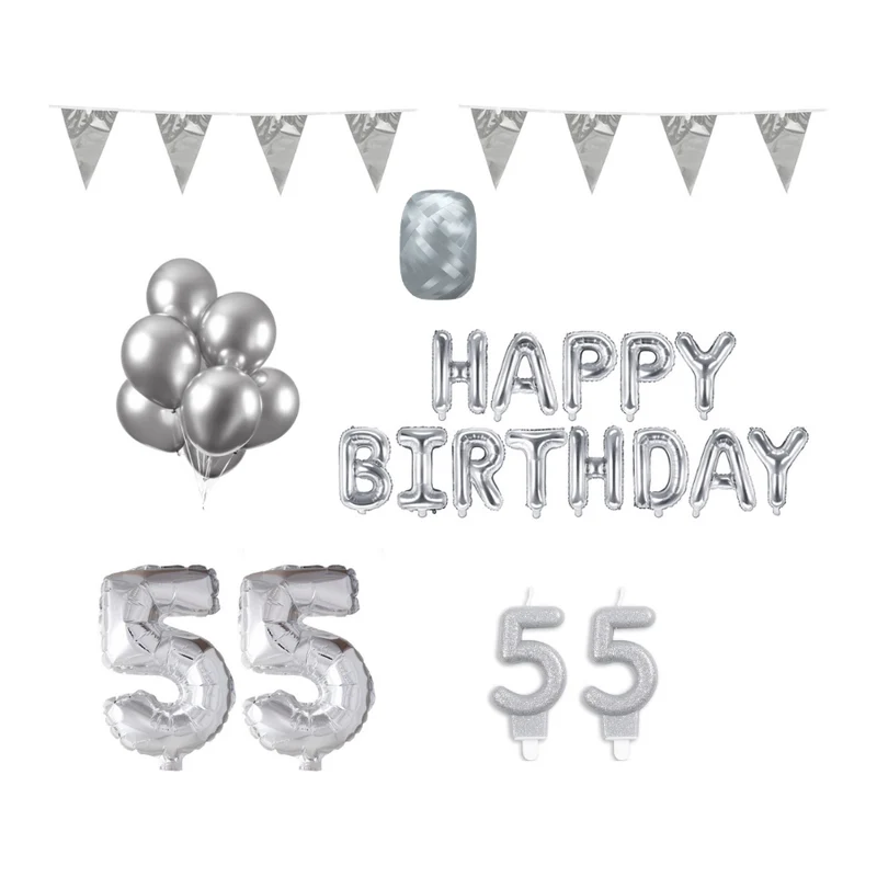 55 jaar Verjaardag Versiering Pakket zilver